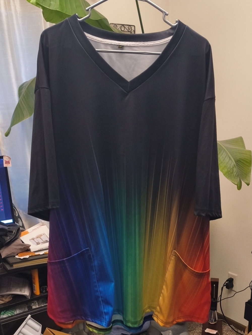 Woman's V-Neck Gradient Rainbow Scrub Top